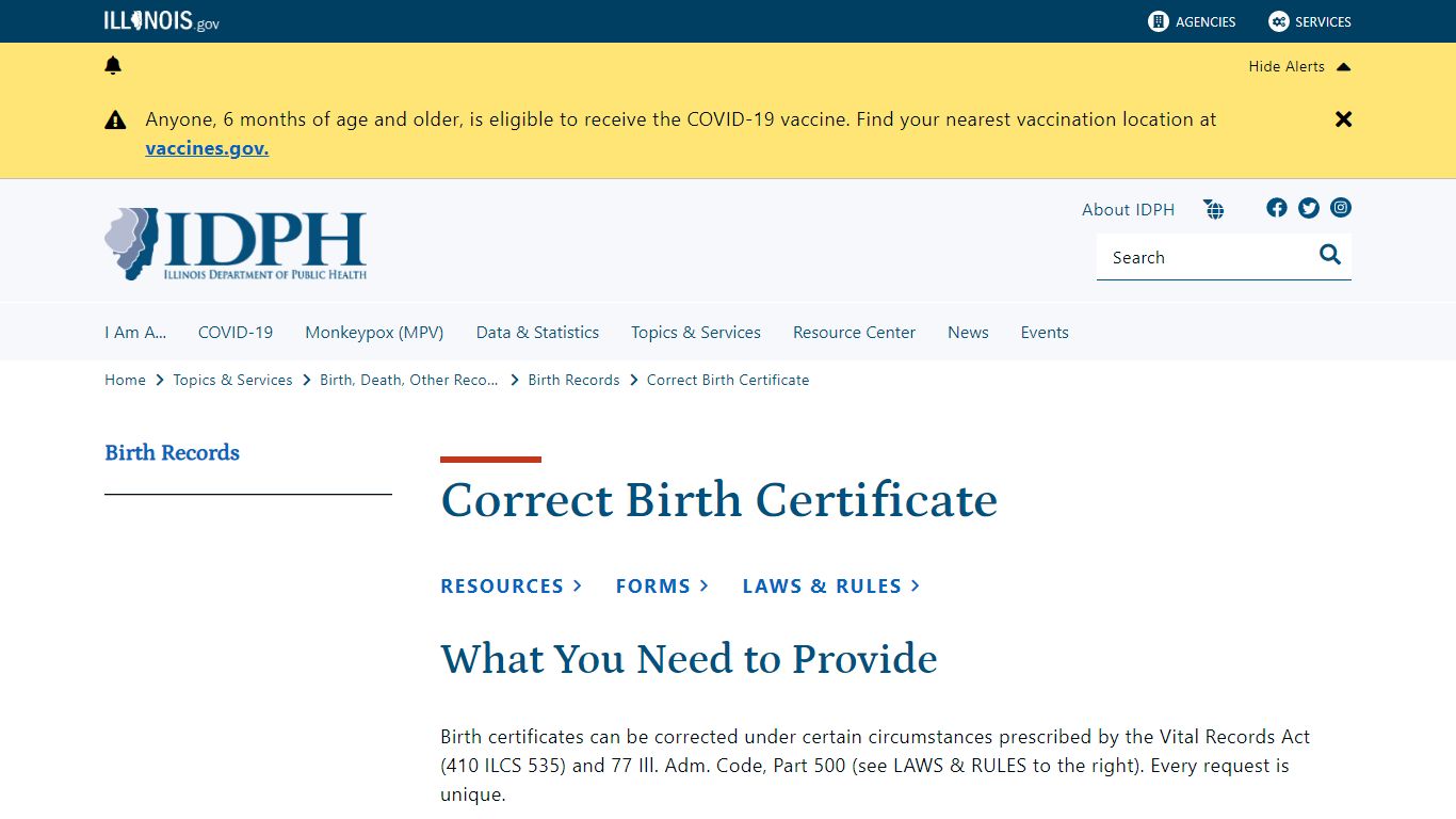 Correct Birth Certificate - Illinois